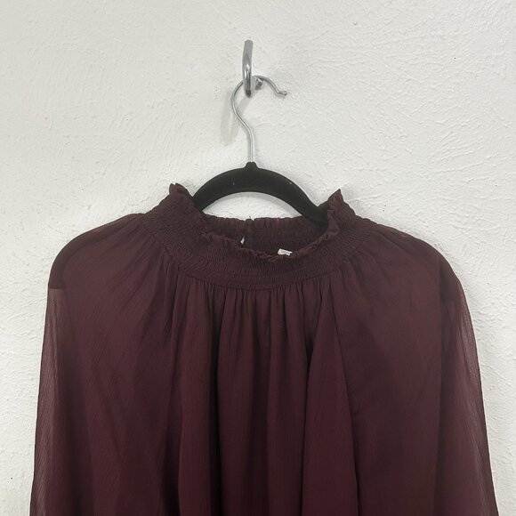 $278 Joie Deep‎ Wine Balloon Long Sleeve Smocked Neck Blouse Sz XXL Boho Chiffon - Picture 5 of 12